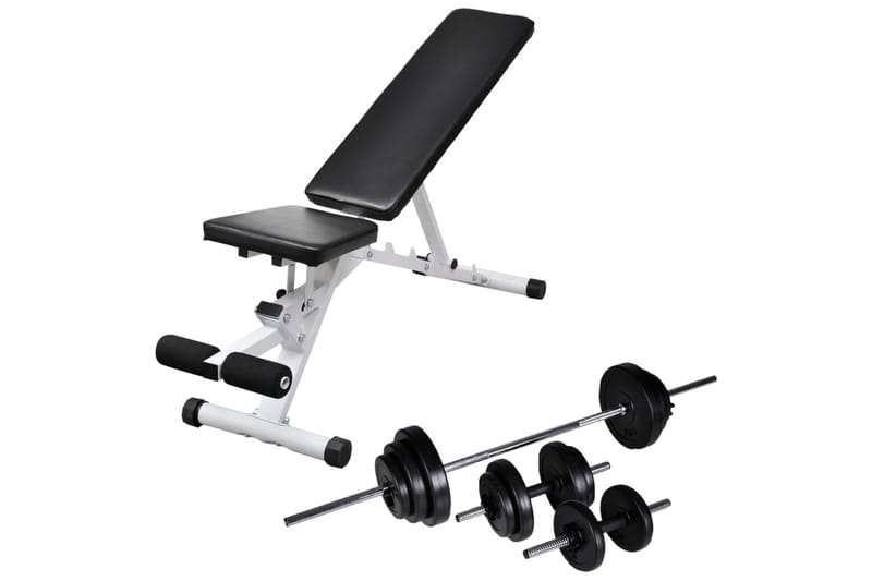 Treningsbenk med vektstang og manualsett 30,5 kg - Sport & fritid - Hjemmetrening - Treningsutstyr - Treningsbenk & benkpress benk