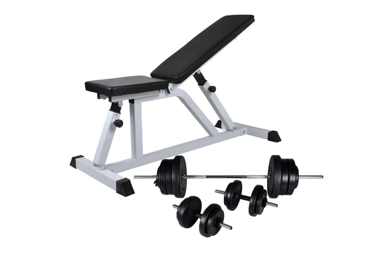 Treningsbenk med vektstang og manualsett 60,5 kg - Sport & fritid - Hjemmetrening - Treningsutstyr - Treningsbenk & benkpress benk