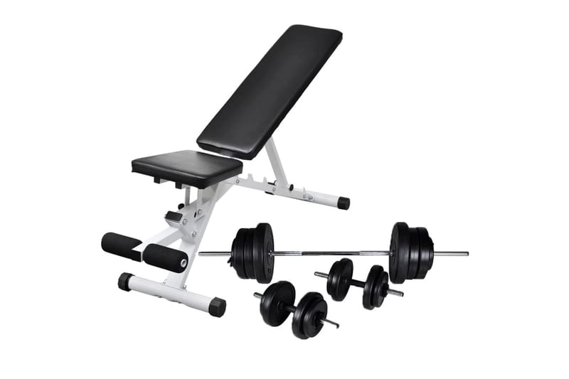 Treningsbenk med vektstang og manualsett 60,5 kg - Sport & fritid - Hjemmetrening - Treningsutstyr - Treningsbenk & benkpress benk
