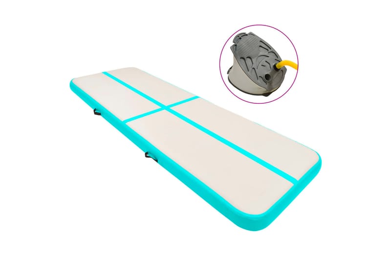 Oppblåsbar gymnastikkmatte med pumpe 500x100x15 cm PVC grønn - Sport & fritid - Hjemmetrening - Treningsutstyr - Treningsgulv & puslematte