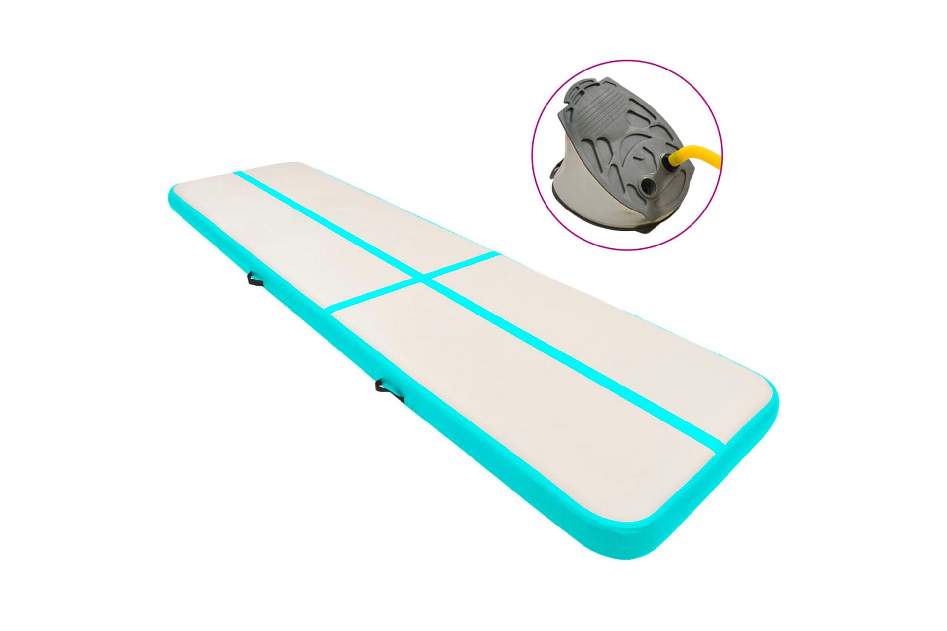 Oppblåsbar gymnastikkmatte med pumpe 600x100x15 cm PVC grønn - Sport & fritid - Hjemmetrening - Treningsutstyr - Treningsgulv & puslematte