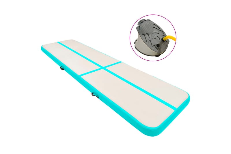 Oppblåsbar gymnastikkmatte med pumpe 800x100x20 cm PVC grønn - Sport & fritid - Hjemmetrening - Treningsutstyr - Treningsgulv & puslematte