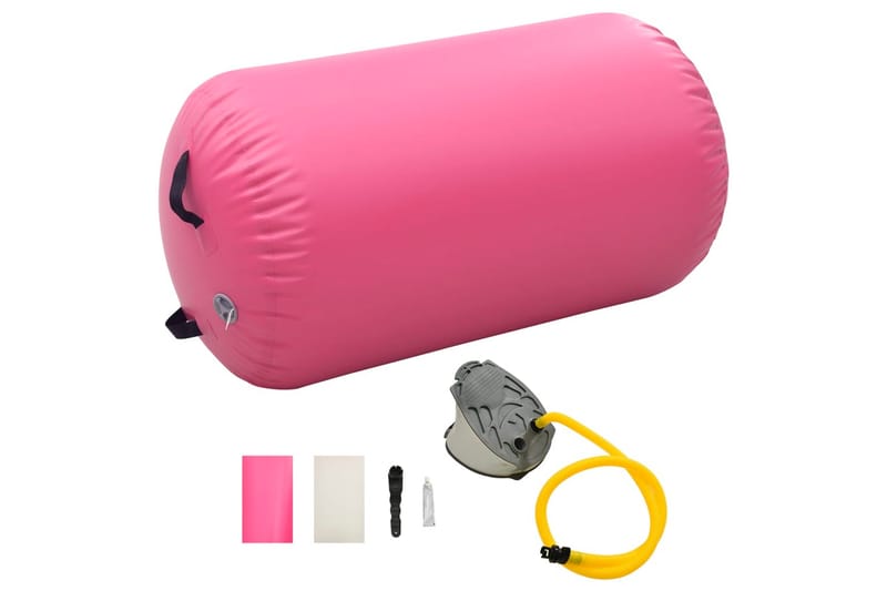 Oppblåsbar gymnastikkrull med pumpe 100x60 cm PVC rosa - Treningsgulv & puslematte