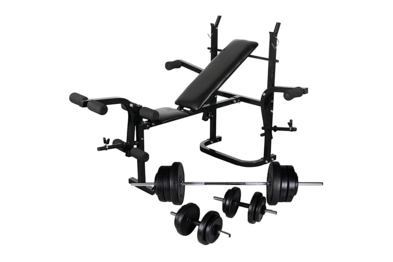 Vektbenk med vektstativ, vektstang og manualsett 60,5kg - Sport & fritid - Hjemmetrening - Treningsutstyr - Vektstativ