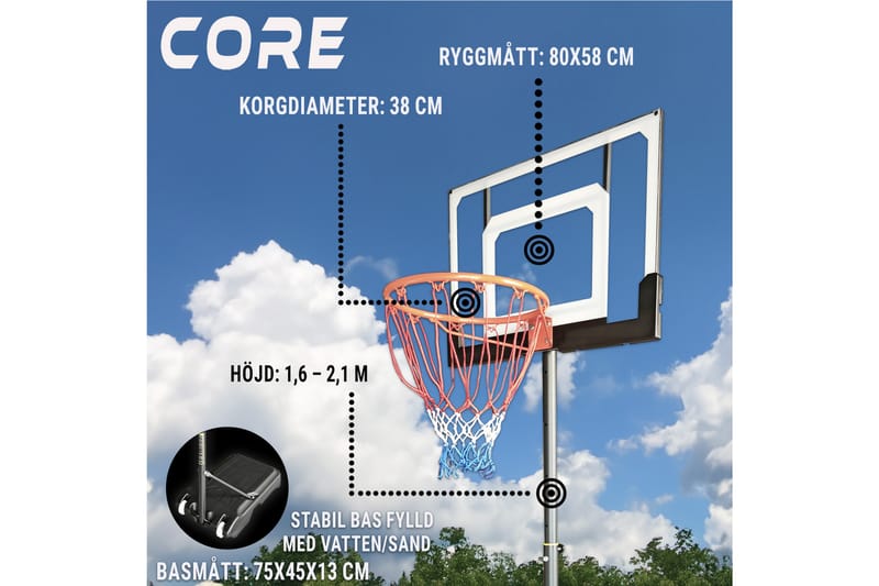 Core Basketballkurv for barn 1,6-2,1 m - Svart/Oransje - Sport & fritid - Lek & sport - Utendørs spill