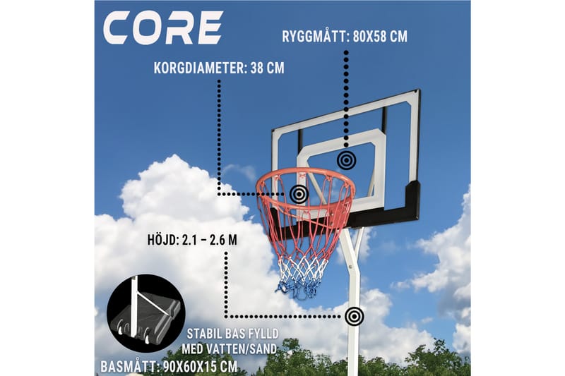 Core Basketballkurv for Ungdom 2,1-2,6 m - Svart/Oransje - Sport & fritid - Lek & sport - Utendørs spill