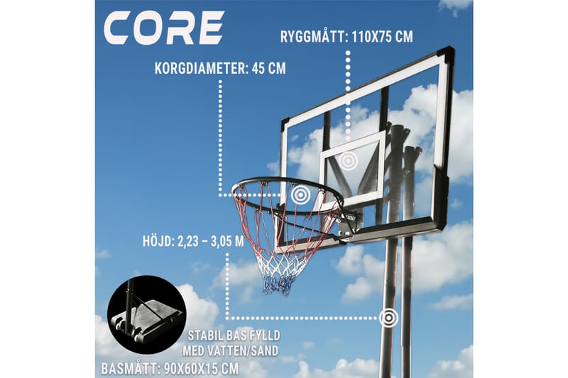 Core Basketballkurv Premium 2,3-3,05 m - Svart - Sport & fritid - Lek & sport - Utendørs spill