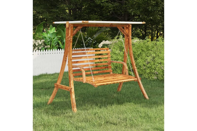 Huskestativ med kremhvitt tak heltre gran med teakfinish - Brun - Sport & fritid - Lek & sport - Lekeplass & lekeplassutstyr