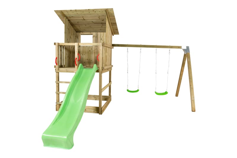 PLUS Play Leketår med Skråtak inkl. huskestativ+Grønn Sklie - Sport & fritid - Lek & sport - Lekeplass & lekeplassutstyr
