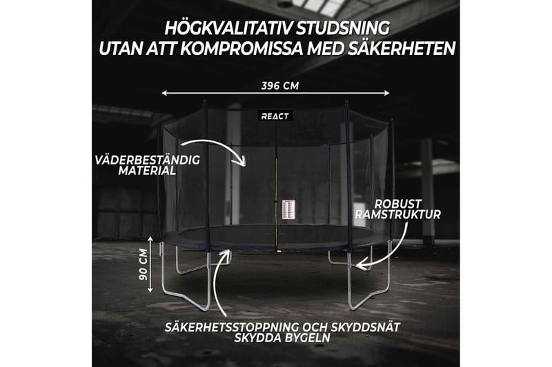 React Trampoline med Beskyttelsesnett 396 cm - Svart - Sport & fritid - Lek & sport - Lekeredskap & utelek