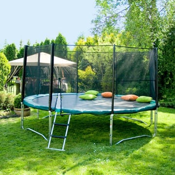 Trampoline HOME4YOU med grønt underlag 426 cm - grønn polstring, svart matte - Sport & fritid - Lek & sport - Lekeredskap & utelek