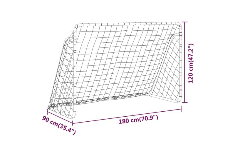 Fotballmål med nett hvit 180x90x120 cm stål - Hvit - Utendørs spill