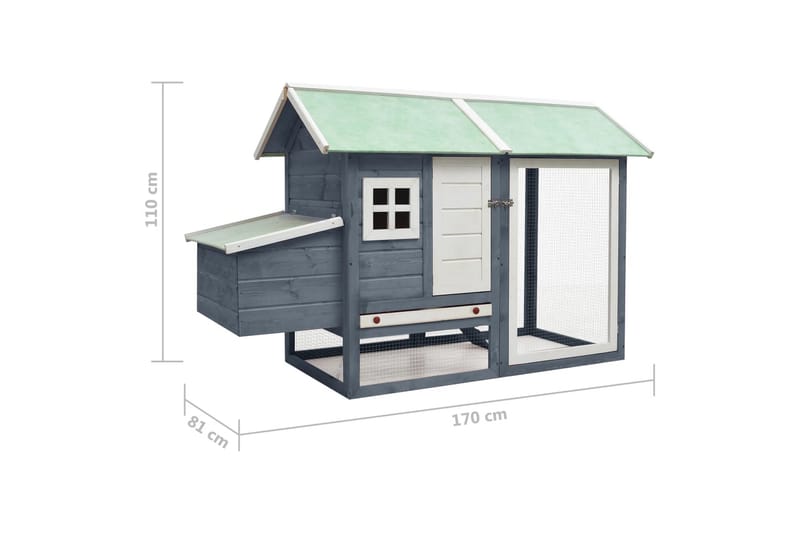 Kyllingbur grå 170x81x110 cm heltre furu og gran - Grå - Sport & fritid - Til dyrene - Fugl - Hønsehus