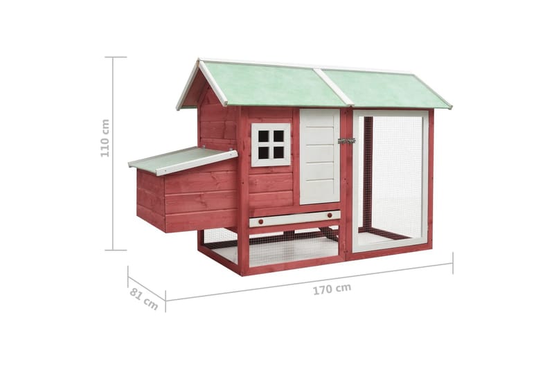 Kyllingbur rød 170x81x110 cm heltre furu og gran - Rød - Sport & fritid - Til dyrene - Fugl - Hønsehus