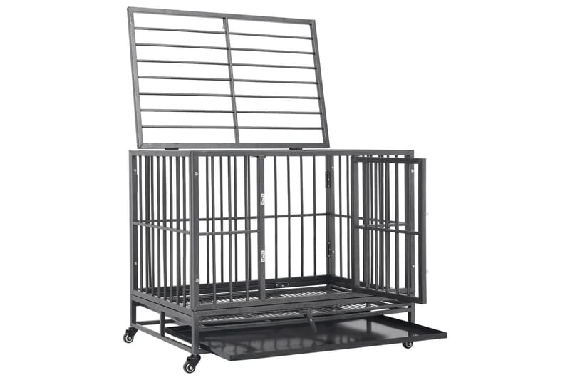 Hundebur med hjul stål 92x62x76 cm - Svart - Sport & fritid - Til dyrene - For hund - Hundebur & bilbur hund