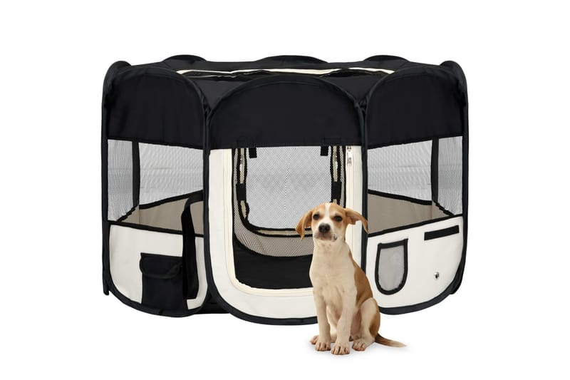 Sammenleggbar lekegrind for hunder bæreveske 110x110x58cm - Svart - Sport & fritid - Til dyrene - For hund - Hundegrind & hundegjerde - Valpebinge