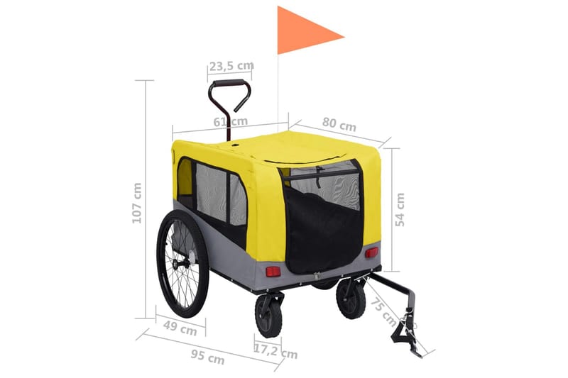 2-i-1 sykkeltilhenger og joggevogn for kjæledyr gul og grå - Gul - Sykkelvogn & sykkel henger - Hundemøbler - Hundevogn & sykkelkurv hund