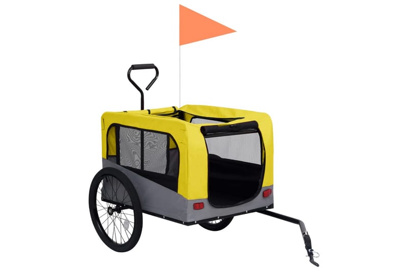 2-i-1 sykkeltilhenger og joggevogn for kjæledyr gul og grå - Gul - Sykkelvogn & sykkel henger - Hundemøbler - Hundevogn & sykkelkurv hund