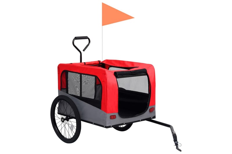 2-i-1 sykkeltilhenger og joggevogn for kjæledyr rød og grå - Rød - Hundemøbler - Sykkelvogn & sykkel henger - Hundevogn & sykkelkurv hund