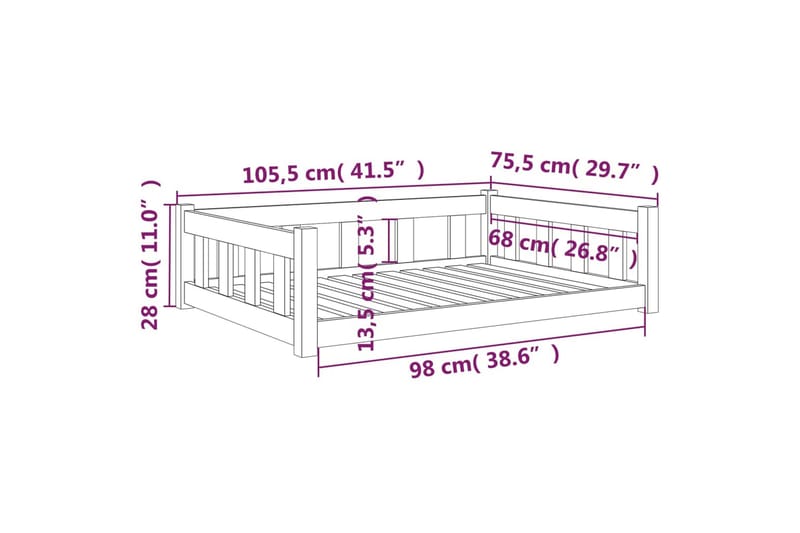 beBasic Hundeseng hvit 105,5x75,5x28 cm heltre furu - Hvit - Sport & fritid - Til dyrene - For hund - Hundemøbler - Hundekurv & hundeseng