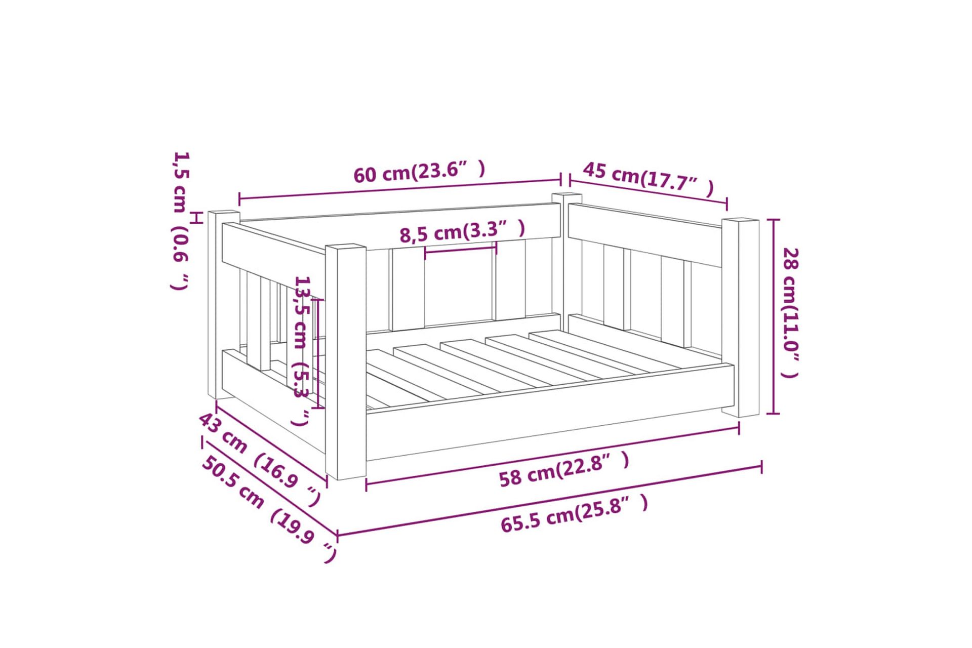 beBasic Hundeseng hvit 65,5x50,5x28 cm heltre furu - Hvit - Sport & fritid - Til dyrene - For hund - Hundemøbler - Hundekurv & hundeseng