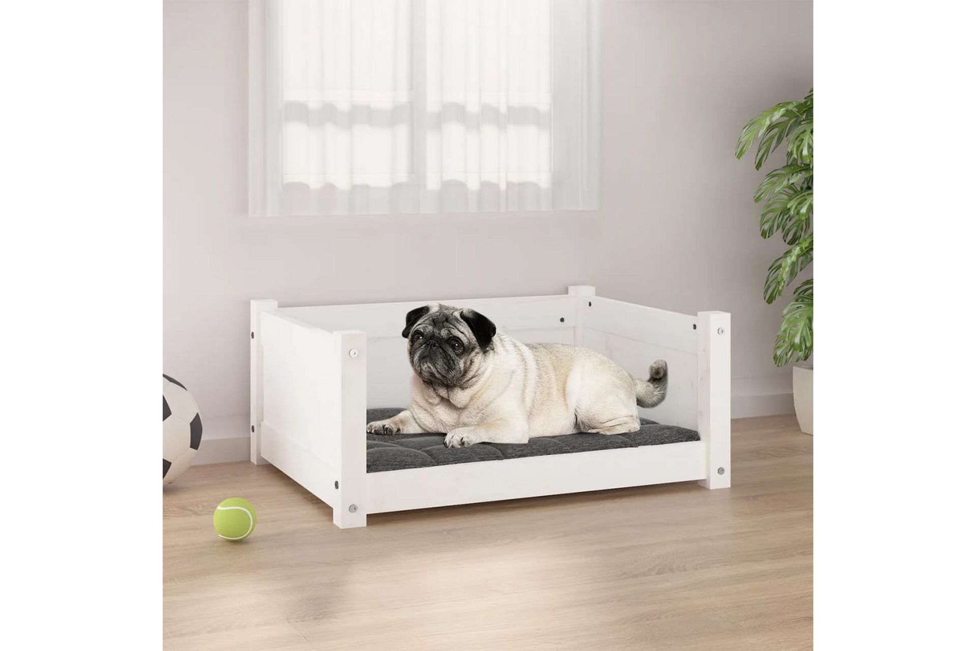 beBasic Hundeseng hvit 65,5x50,5x28 cm heltre furu - Hvit - Sport & fritid - Til dyrene - For hund - Hundemøbler - Hundekurv & hundeseng