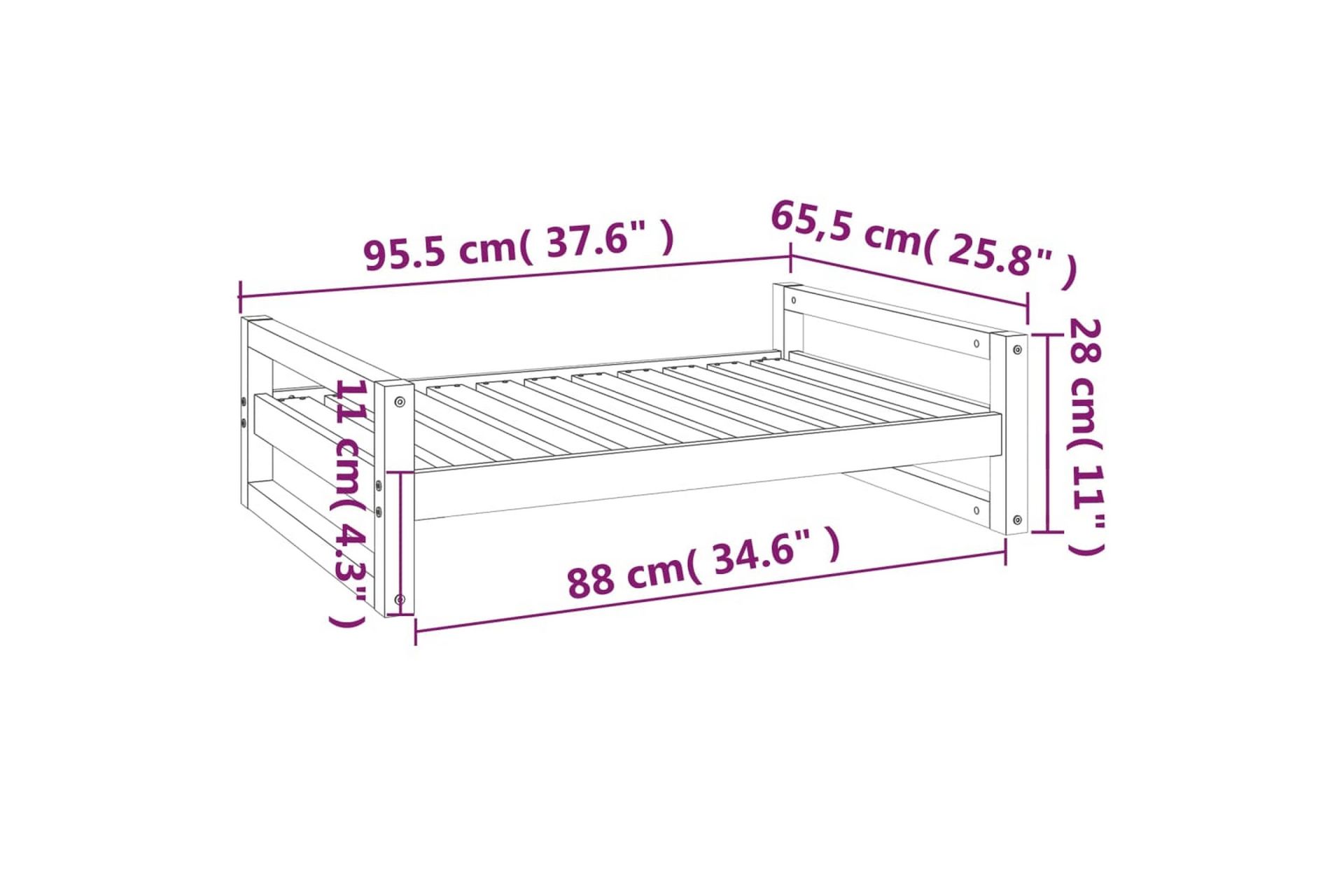 beBasic Hundeseng hvit 95,5x65,5x28 cm heltre furu - Hvit - Sport & fritid - Til dyrene - For hund - Hundemøbler - Hundekurv & hundeseng