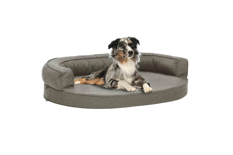 Ergonomisk hundeseng med linutseende 75x53 cm grå - Grå - Hundekurv & hundeseng - Hundemøbler
