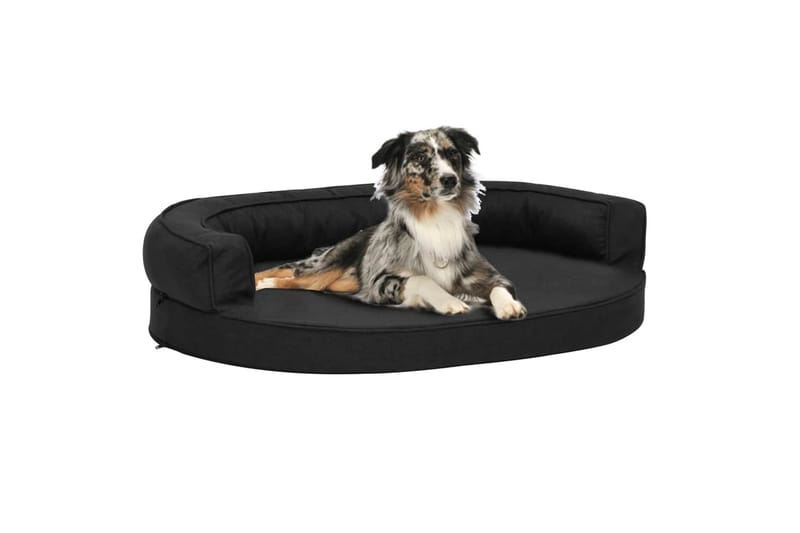 Ergonomisk hundeseng med linutseende 75x53 cm svart - Svart - Hundemøbler - Hundekurv & hundeseng