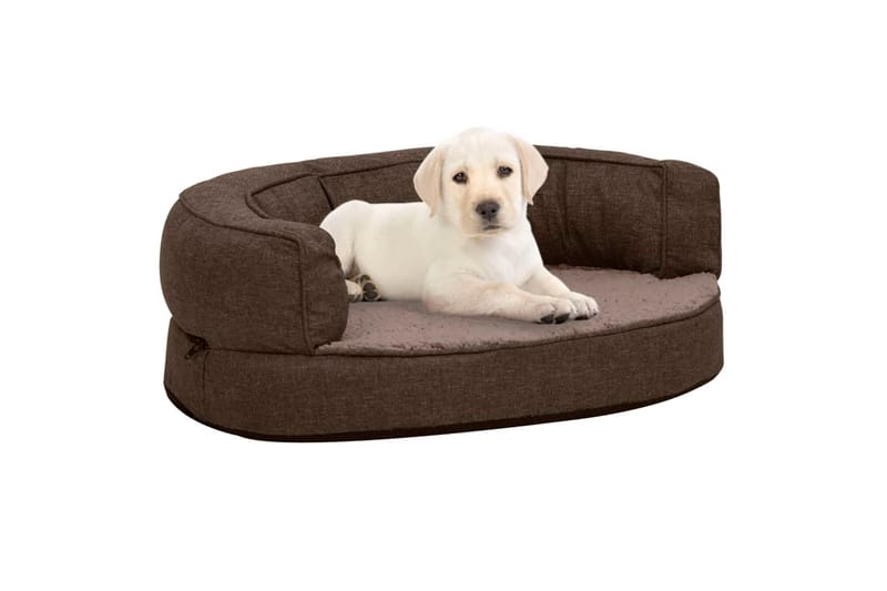 Ergonomisk hundeseng med linutseende og fleece 60x42 cm - Brun - Hundekurv & hundeseng - Hundemøbler