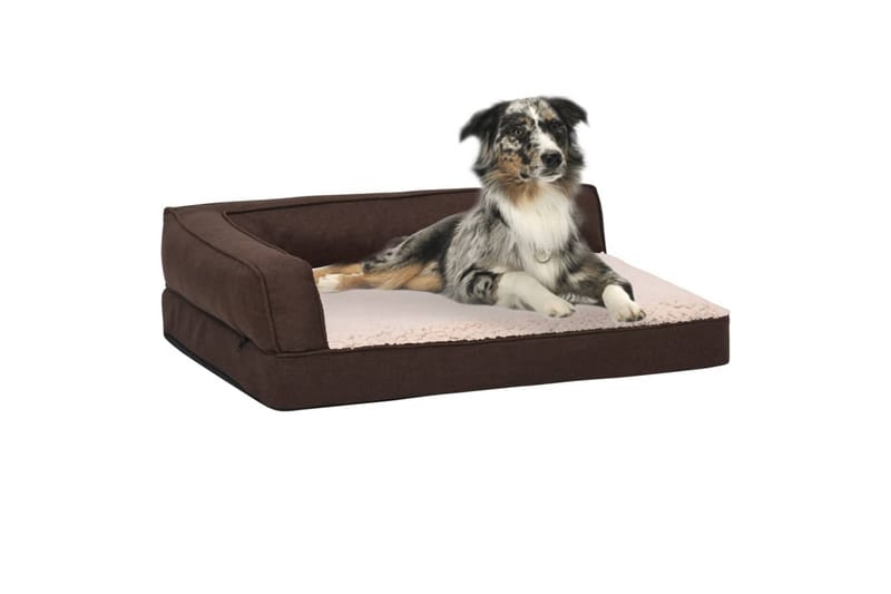 Ergonomisk hundeseng med linutseende og fleece 60x42 cm - Brun - Hundemøbler - Hundekurv & hundeseng