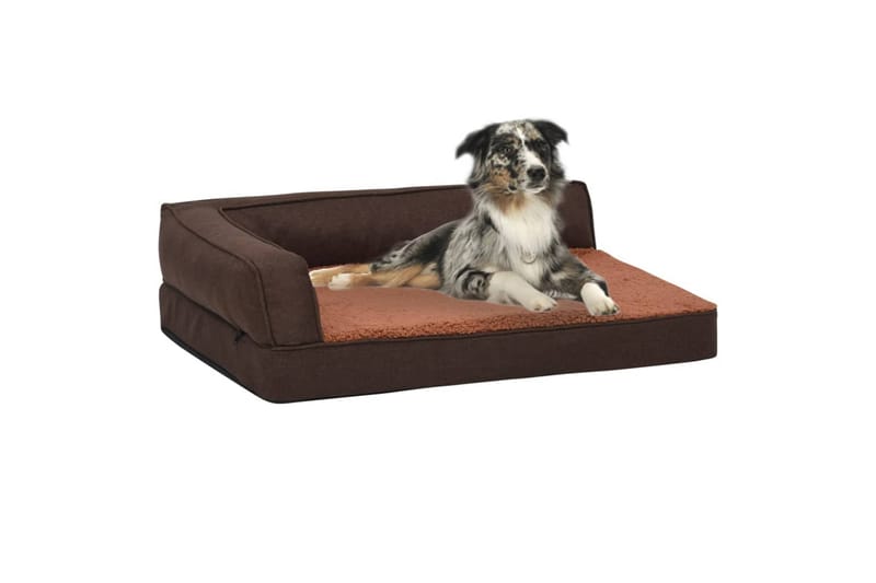Ergonomisk hundeseng med linutseende og fleece 75x53 cm - Brun - Hundekurv & hundeseng - Hundemøbler