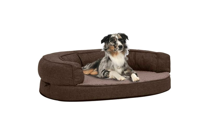 Ergonomisk hundeseng med linutseende og fleece 75x53 cm - Brun - Hundekurv & hundeseng - Hundemøbler