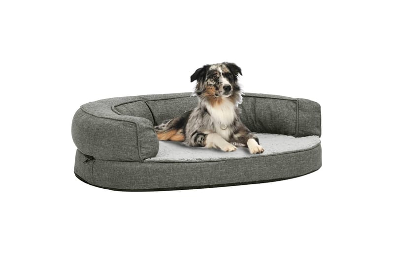 Ergonomisk hundeseng med linutseende og fleece 75x53 cm grå - Grå - Hundekurv & hundeseng - Hundemøbler