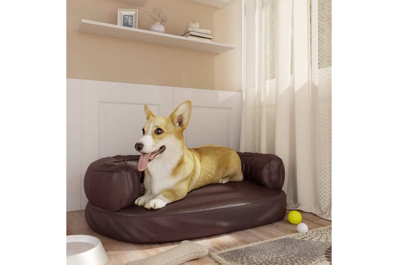 Ergonomisk hundeseng skum brun 60x42 cm kunstig skinn - Brun - Hundemøbler - Hundekurv & hundeseng