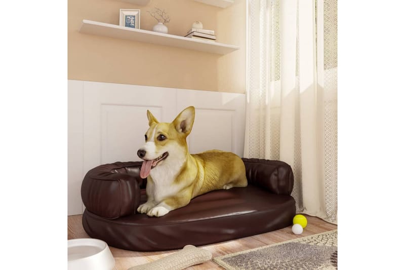 Ergonomisk hundeseng skum brun 75x53 cm kunstskinn - Brun - Hundemøbler - Hundekurv & hundeseng