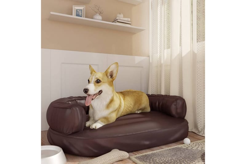 Ergonomisk hundeseng skum brun 88x65 cm kunstskinn - Brun - Hundemøbler - Hundekurv & hundeseng