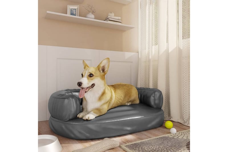 Ergonomisk hundeseng skum grå 60x42 cm kunstig skinn - Grå - Hundemøbler - Hundekurv & hundeseng
