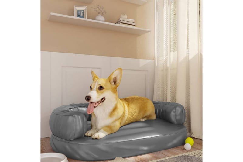 Ergonomisk hundeseng skum grå 75x53 cm kunstig skinn - Grå - Hundemøbler - Hundekurv & hundeseng