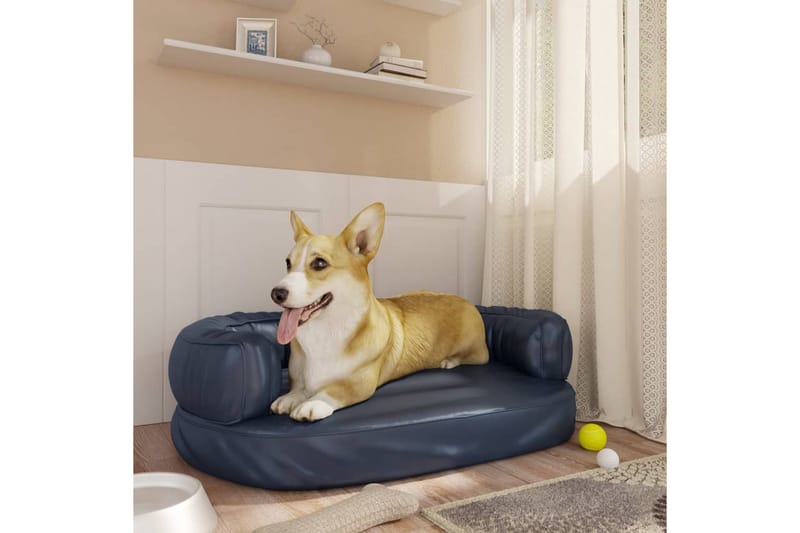 Ergonomisk hundeseng skum mørkeblå 60x42 cm kunstig skinn - Blå - Sport & fritid - Til dyrene - For hund - Hundemøbler