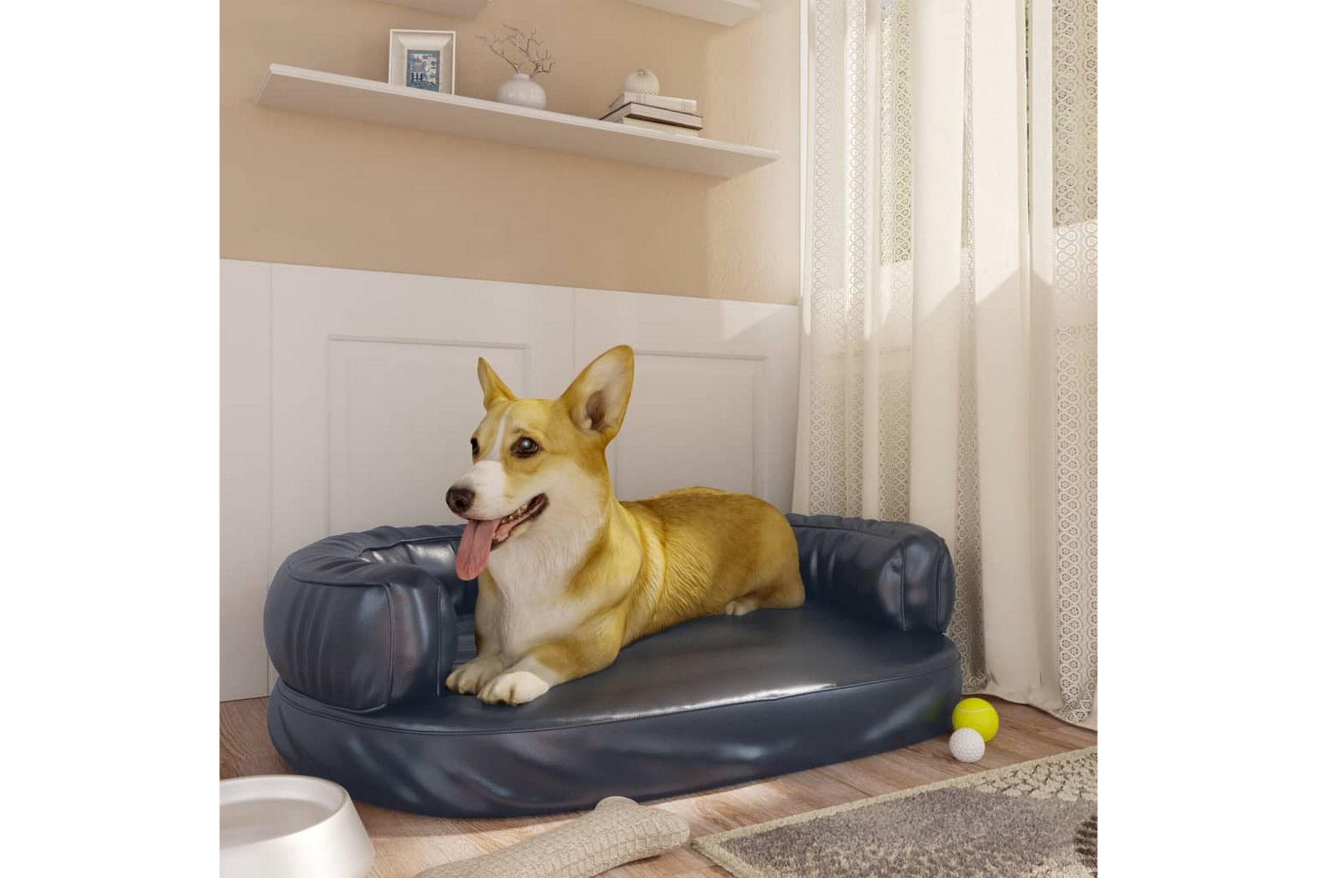 Ergonomisk hundeseng skum mørkeblå 75x53 cm kunstig skinn - Blå - Sport & fritid - Til dyrene - For hund - Hundemøbler