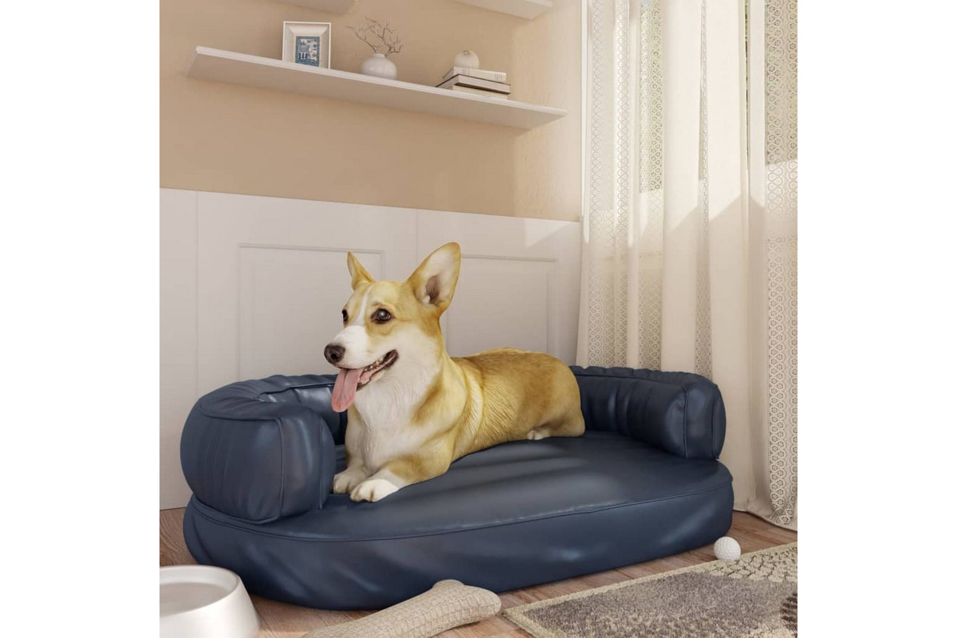 Ergonomisk hundeseng skum mørkeblå 88x65 cm kunstig skinn - Blå - Sport & fritid - Til dyrene - For hund - Hundemøbler