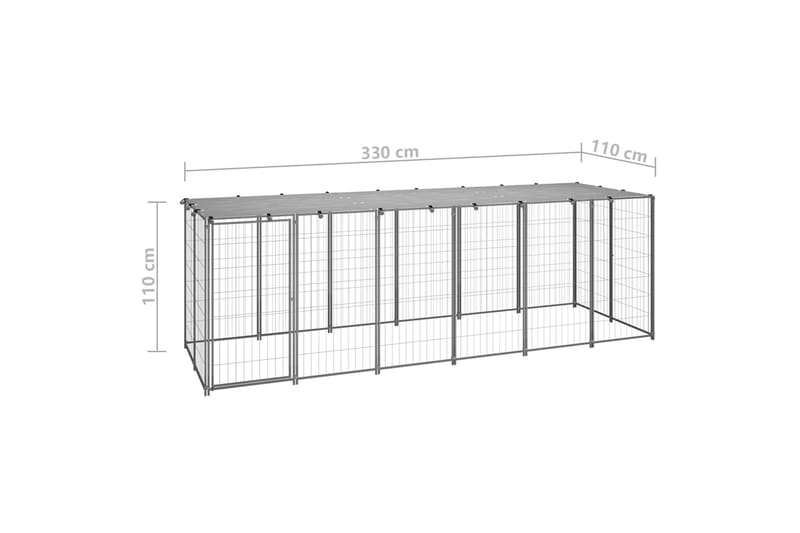Hundebur sølv 330x110x110 cm stål - Silver - Sport & fritid - Til dyrene - For hund - Hundemøbler
