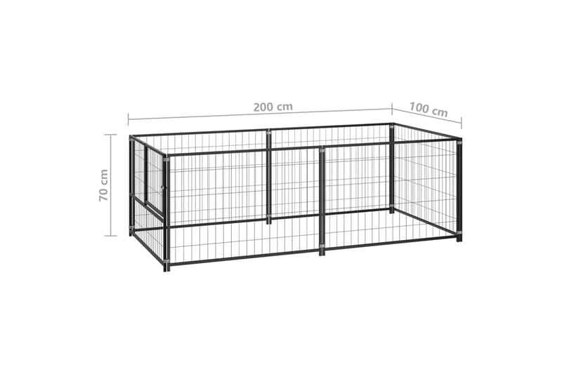 Hundebur svart 200x100x70 cm stål - Svart - Sport & fritid - Til dyrene - For hund - Hundemøbler