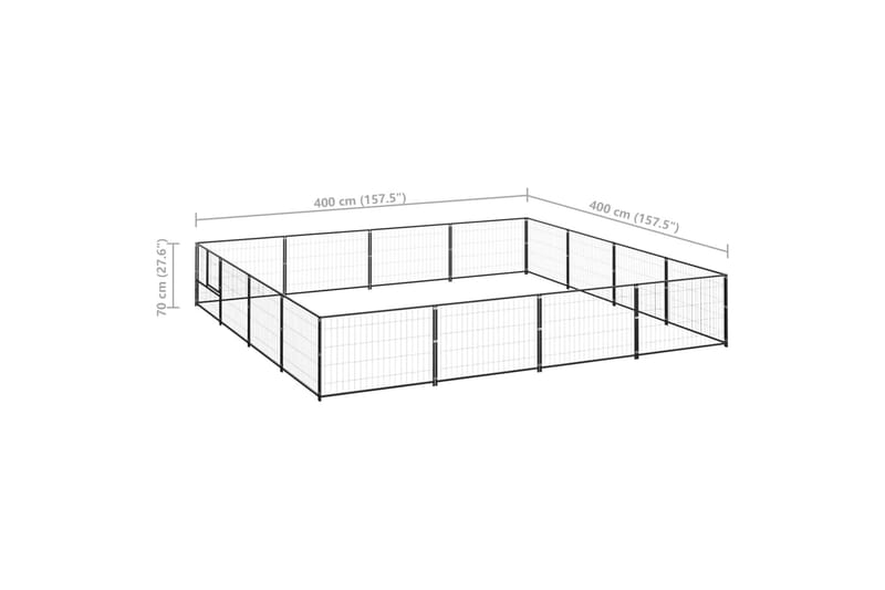 Hundegård svart 16 m² stål - Svart - Sport & fritid - Til dyrene - For hund - Hundemøbler