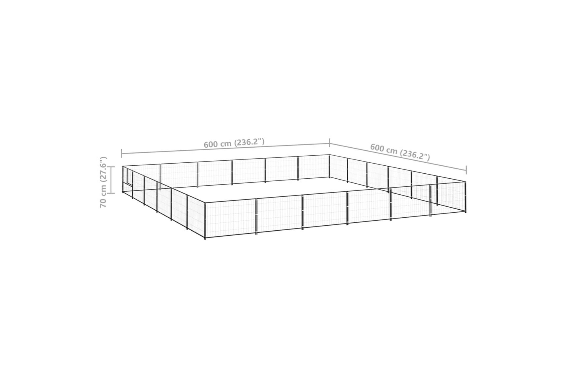 Hundegård svart 36 m² stål - Svart - Sport & fritid - Til dyrene - For hund - Hundemøbler