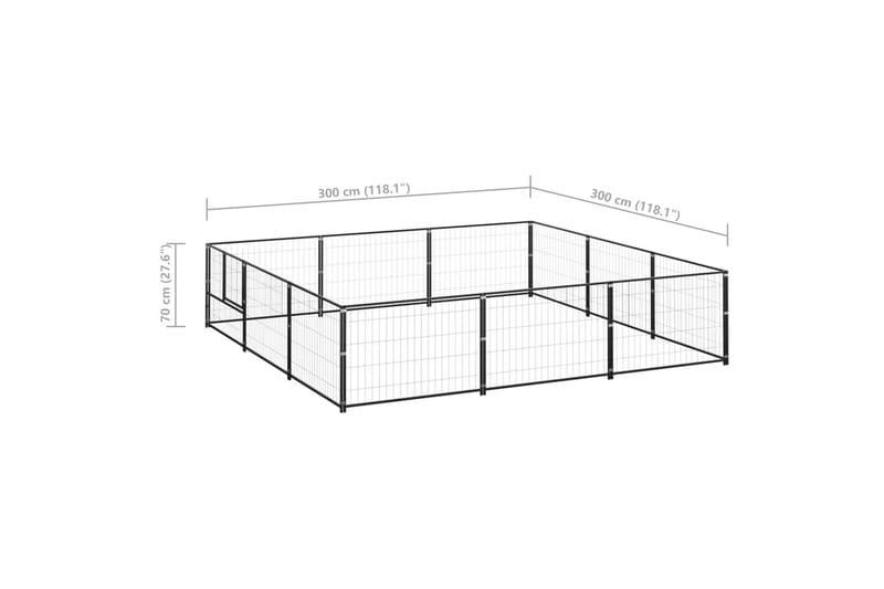 Hundegård svart 9 m² stål - Svart - Sport & fritid - Til dyrene - For hund - Hundemøbler