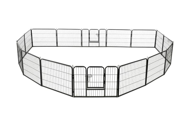 Hundegrind 16 paneler stål 60x80 cm svart - Hundemøbler - Valpebinge