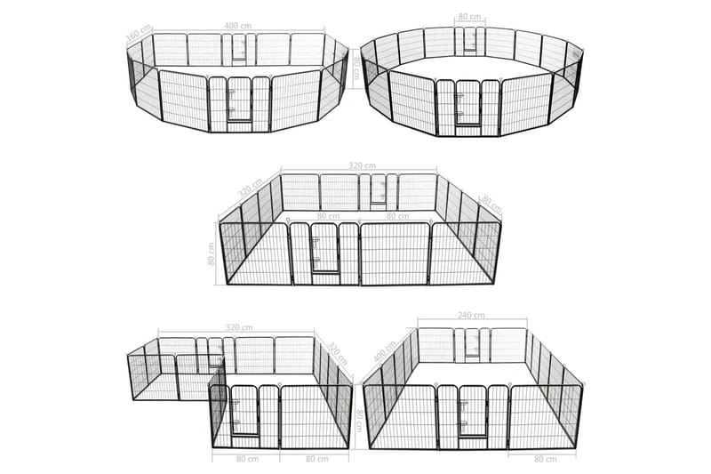 Hundegrind 16 paneler stål 80x80 cm svart - Hundemøbler - Valpebinge