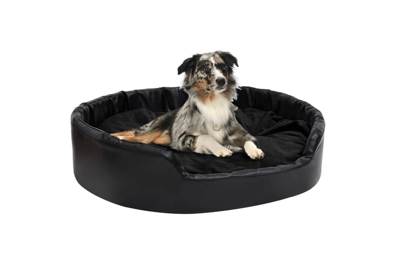 Hundeseng svart 99x89x21 cm plysj og kunstig lær - Svart - Hundekurv & hundeseng - Hundemøbler